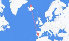 航班从西班牙塞维利亚市到阿克雷里市，冰岛塞尔
