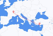 Vluchten van Gazipasa, Turkije naar Lyon, Frankrijk