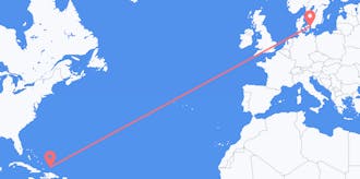 来自特克斯和凯科斯群岛目的地 丹麦的航班