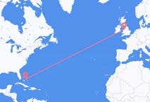 Flyreiser fra Nord Eleuthera, Bahamas til Liverpool, England