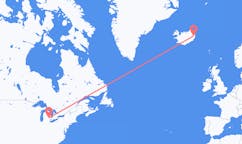航班从美国弗林特市到埃伊尔斯塔济市，冰岛塞尔