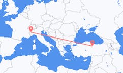 トルコ、 トカトから、トルコ、トリノ行き行きのフライト