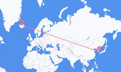 Flyreiser fra byen Busan, Sør-Korea til byen Akureyri, Island