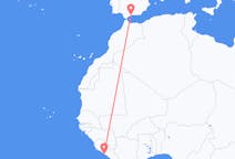 Vluchten van Monrovia, Liberia naar Malaga, Spanje