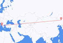 Vluchten van Daqing, China naar Korfoe, Griekenland