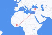 Flyrejser fra Abidjan, Elfenbenskysten til Adana, Tyrkiet