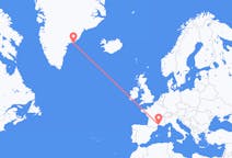 出发地 格陵兰出发地 库鲁苏克目的地 法国蒙彼利埃的航班