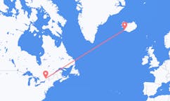 Fly fra byen Ottawa, Canada til byen Reykjavik, Island
