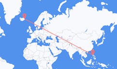 航班从菲律宾马尼拉市到埃伊尔斯塔济市，冰岛塞尔