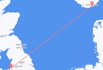 Vluchten van Kristiansand, Noorwegen naar Liverpool, Engeland