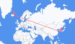 航班从日本宫崎市市到埃伊尔斯塔济市，冰岛塞尔