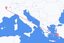 ギリシャのコス島からから、フランスのリヨンまでのフライト
