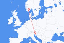 Vluchten van Kristiansand, Noorwegen naar Triëst, Italië