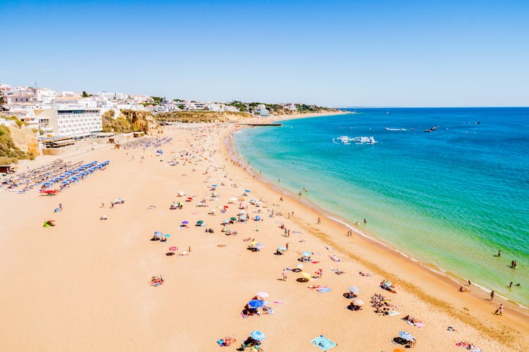 Photo of Albufeira beautiful beach on the Algarve, Portugal.
