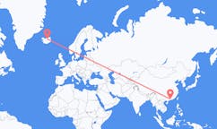 Fly fra byen Guangzhou til byen Akureyri