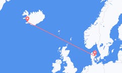 Fly fra byen Reykjavik, Island til byen Aarhus, Danmark
