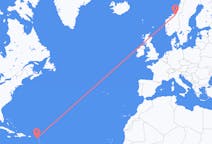 从圣基茨和尼维斯出发圣基茨岛目的地 挪威特隆赫姆的航班