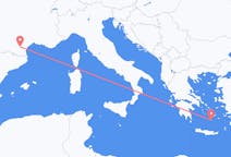 フランスのカルカソンヌからから、ギリシャのサントリーニ島までのフライト