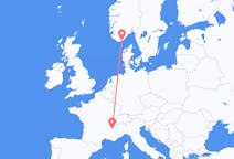 Loty z Grenoble, Francja do Kristiansand, Norwegia