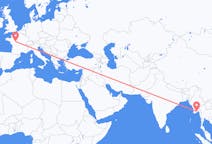Flyg från Rangoon, Myanmar (Burma) till Tours, Frankrike
