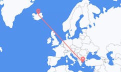 航班从希腊斯基罗斯岛市到阿克雷里市，冰岛塞尔