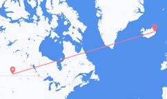 航班从加拿大莱斯布里奇市到埃伊尔斯塔济市，冰岛塞尔
