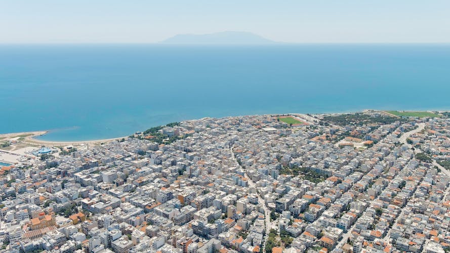 Photo of panoramic view of the central part of the Alexandroupoli city in summer. Coast of the Thracian Sea.