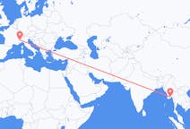 Flyreiser fra Yangon, Myanmar (Burma) til Torino, Italia