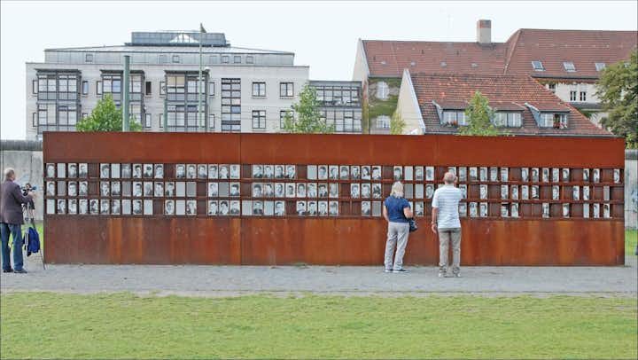 Photo of Portraits of wall victims, Berlin Wall Memorial, Germany.