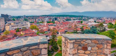 Panoramic view of Skopje town with Vodno hill in the background.
