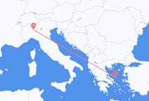イタリアのミラノからから、ギリシャのスキロスまでのフライト