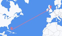 Flights from San Salvador Island, the Bahamas to Durham, England, the United Kingdom