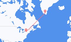 Lennot Ithakasta, Yhdysvallat Narsarsuaqiin, Grönlanti