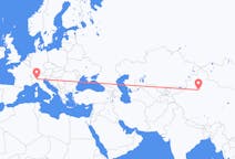Flyg från Korla, Kina till Milano, Italien