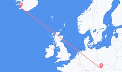 Fly fra byen Reykjavik, Island til byen Vienna, Østrig