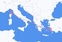 ギリシャのコス島からから、フランスのバスティアまでのフライト