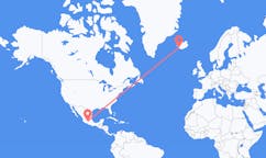 航班从墨西哥莫雷利亚市到雷克雅维克市，冰岛塞尔