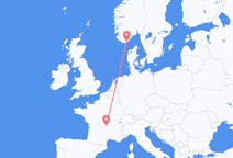 Flyreiser fra Clermont-Ferrand, Frankrike til Kristiansand, Norge