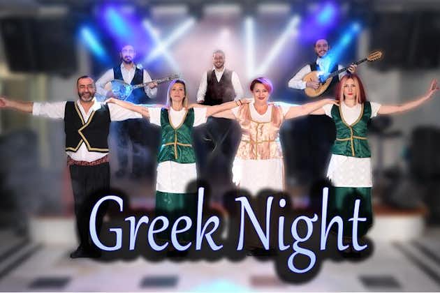 Santorini의 전통적인 그리스 나이트 라이브 음악 및 디너 쇼
