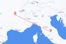 Vluchten van Perugia, Italië naar Lyon, Frankrijk