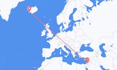 航班从约旦安曼市到雷克雅维克市，冰岛塞尔