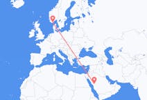 Flyreiser fra Medina, Saudi-Arabia til Kristiansand, Norge