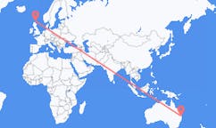 Flyg från Queensland, Australien till Kirkwall, Skottland