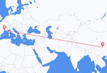 Flyg från Chongqing, Kina till Montpellier, Frankrike