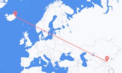 航班从吉尔吉斯斯坦奥什市到埃伊尔斯塔济市，冰岛塞尔