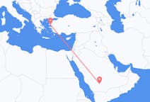 Vluchten van Wadi ad-Dawasir, Saoedi-Arabië naar Mytilini, Griekenland