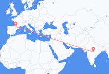 Flyg från Nagpur, Indien till Lourdes (kommun i Brasilien, São Paulo, lat -20,94, long -50,24), Frankrike
