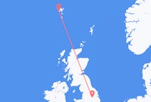 Vluchten van Doncaster, Engeland naar Sørvágur, Faeröer