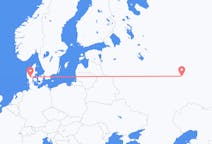Vluchten van Kazan, Rusland naar Billund, Denemarken