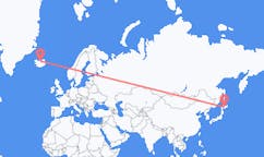 航班从日本带广市市到阿克雷里市，冰岛塞尔